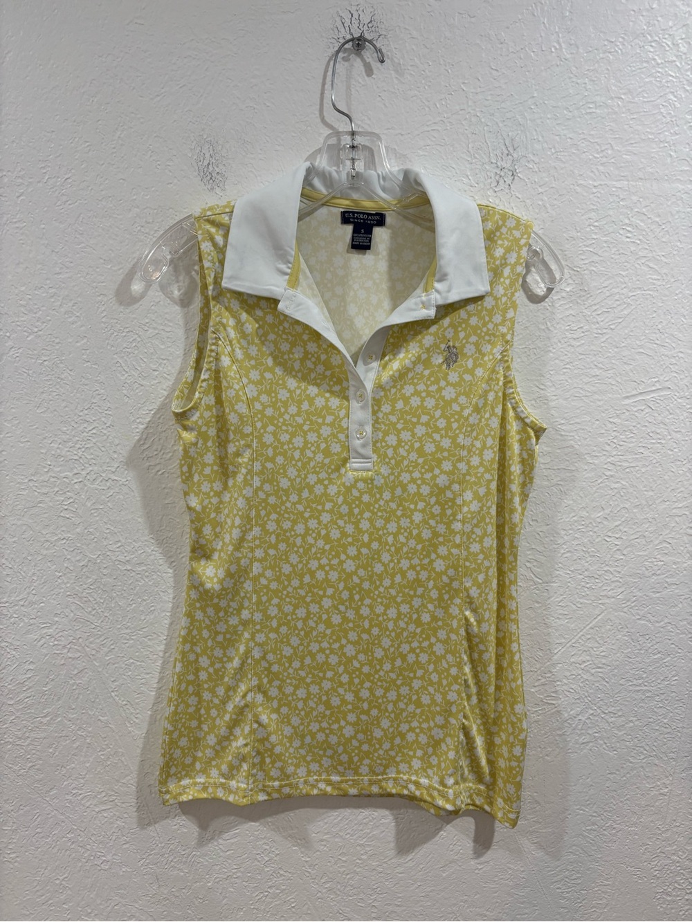 U.S. Polo Assn. Yellow Floral Sleeveless Polo with White Collar